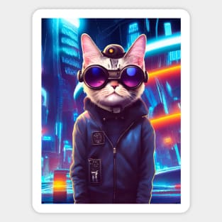 Cool Japanese Techno Cat In Japan Neon City Magnet